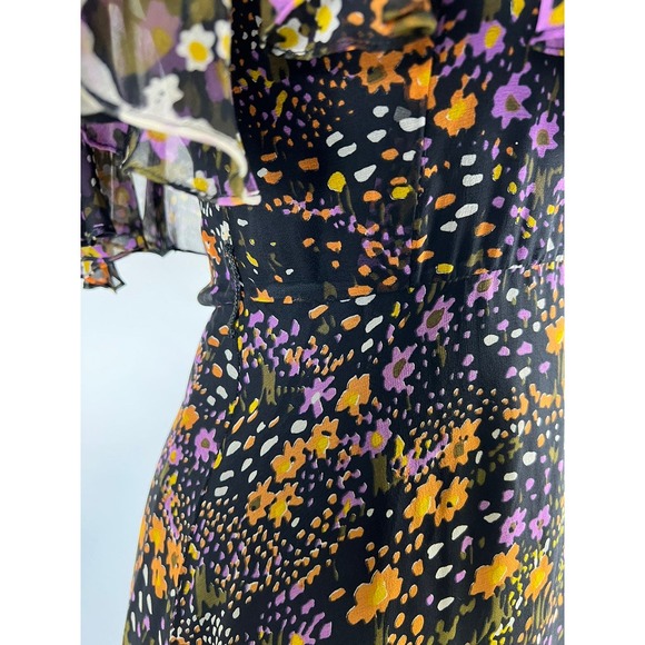 RARE Vintage 1970s Valerie Parr 100% Silk Black Floral Gown‎ - Picture 6 of 12